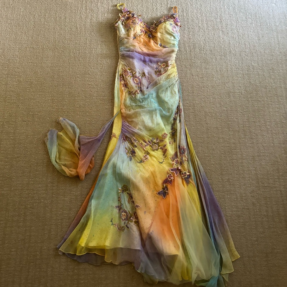 CACHé - silk rainbow gown NWT